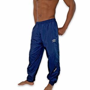 Umbro 90s Rare Vintage Nylon Glanz Soccer Pants Blue Shiny Silk Medium